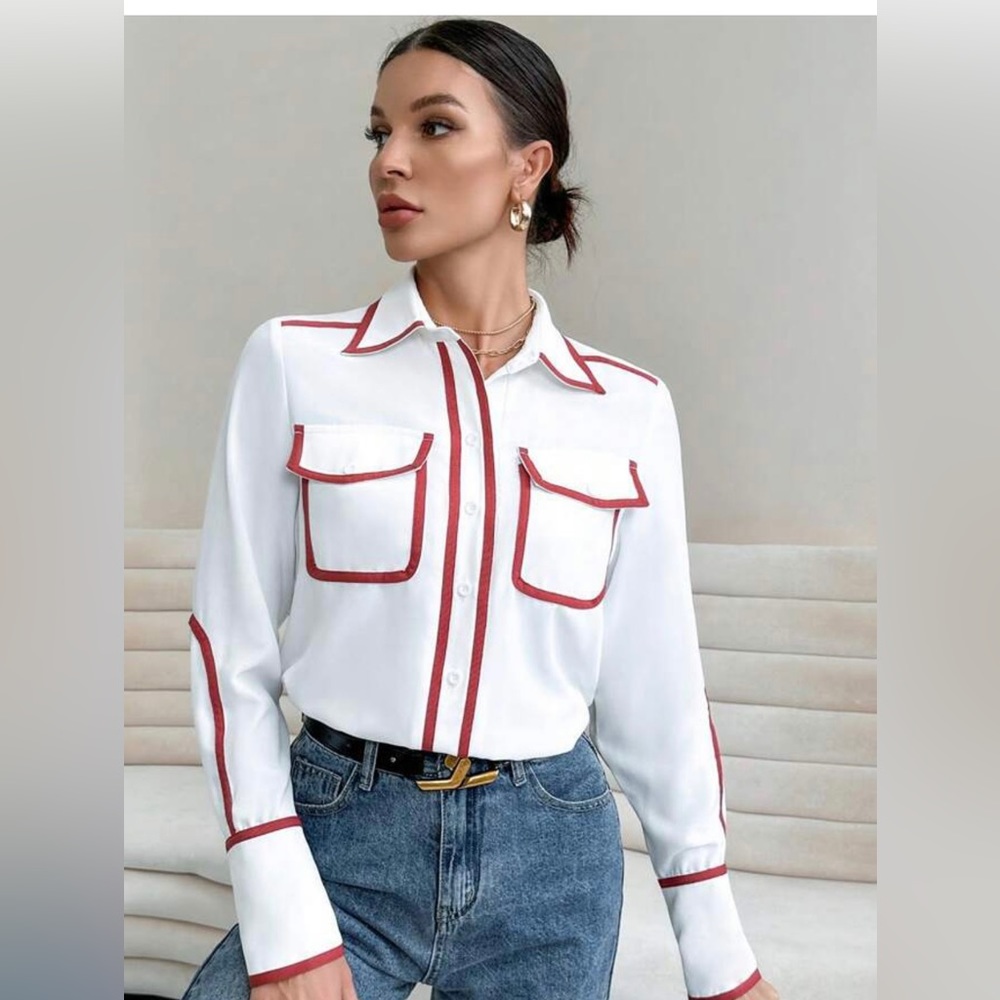 Essence contrast binding flap pocket shirt